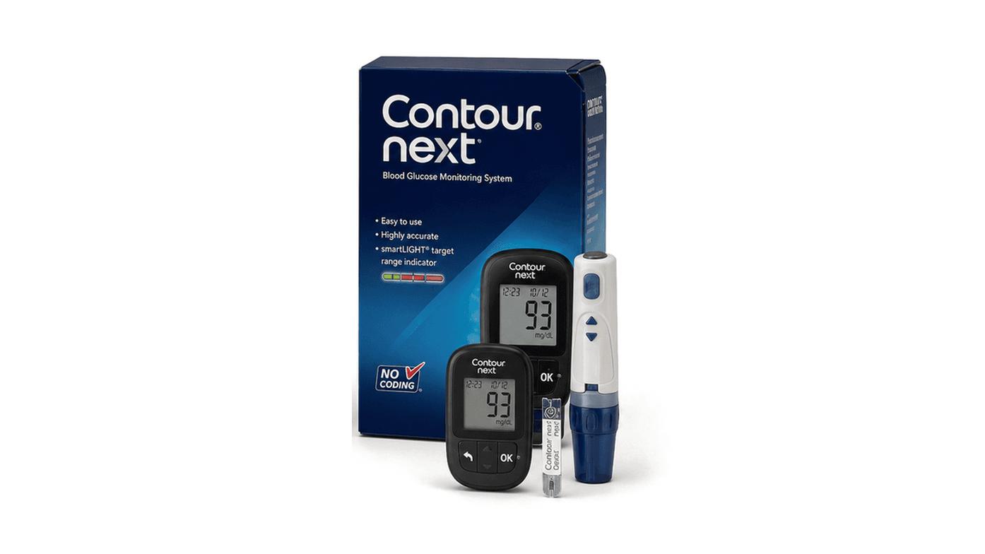 Contour Next blood glucose monitoring system with meter and lancing device